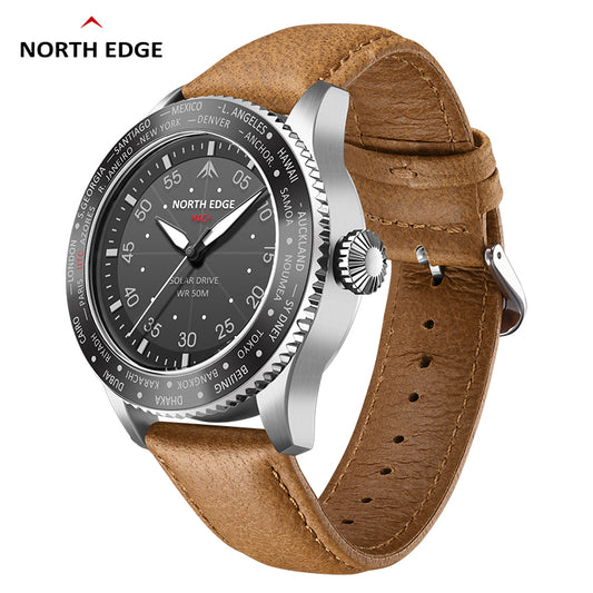 North Edge MACH Silberbraun Outdoor-Sportuhr – Solarbetrieben, wasserdicht, Leuchtzeiger