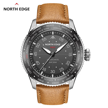 North Edge MACH Silberbraun Outdoor-Sportuhr – Solarbetrieben, wasserdicht, Leuchtzeiger