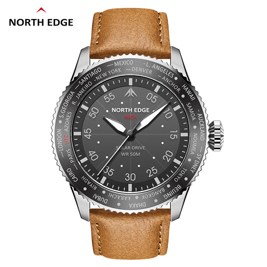 North Edge MACH Silberbraun Outdoor-Sportuhr – Solarbetrieben, wasserdicht, Leuchtzeiger