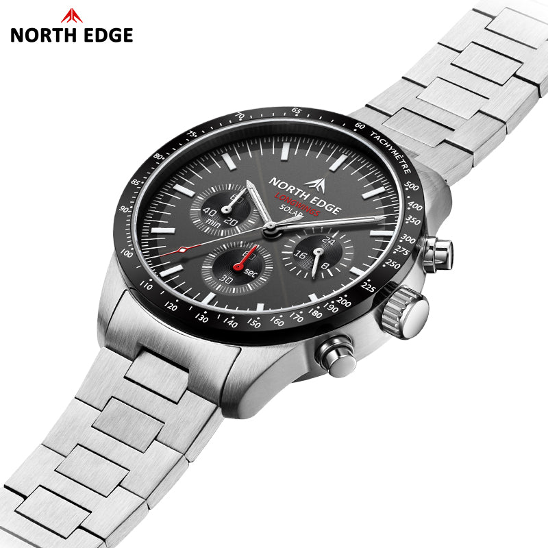 North Edge LONG WINGS Herren-Solar-Fliegeruhr – Leuchtend, wasserdicht, langlebig