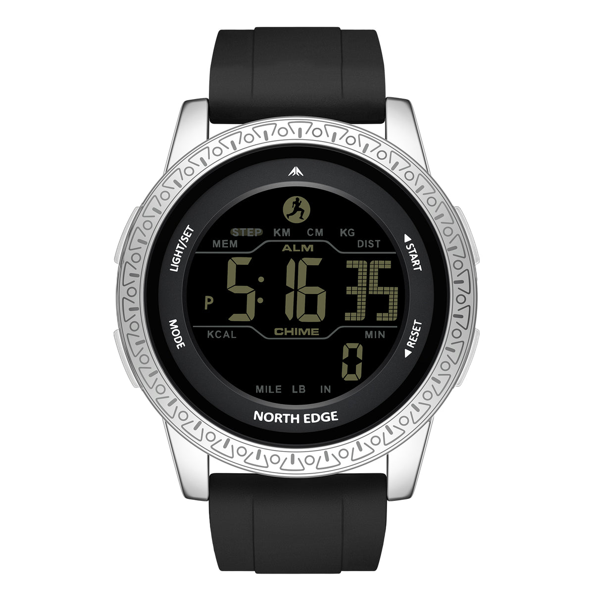 North Edge APOLLO GRAU UNISEX Outdoor-Sportuhr – Wasserdicht, Zwei Zeitzonen, Schrittzähler