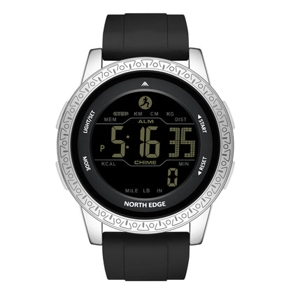 North Edge APOLLO GRAU UNISEX Outdoor-Sportuhr – Wasserdicht, Zwei Zeitzonen, Schrittzähler
