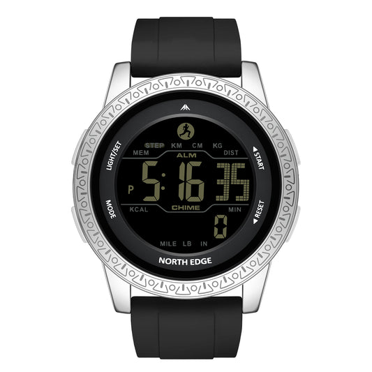 North Edge APOLLO GRAU UNISEX Outdoor-Sportuhr – Wasserdicht, Zwei Zeitzonen, Schrittzähler