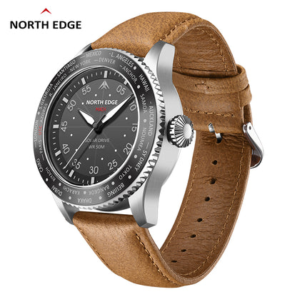 North Edge MACH Silberbraun Outdoor-Sportuhr – Solarbetrieben, wasserdicht, Leuchtzeiger