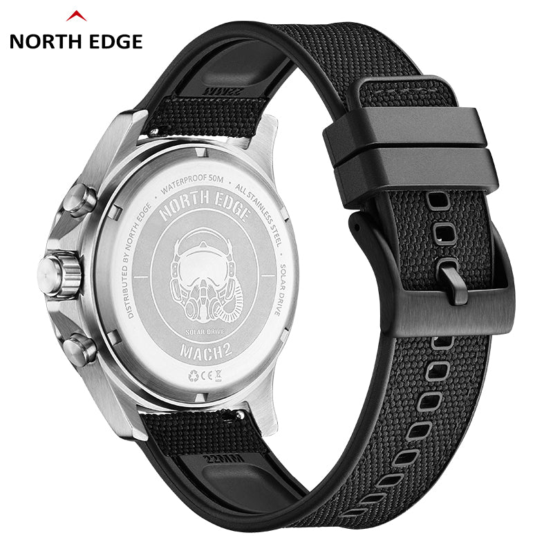 North Edge MACH 2 Herren-Solaruhr | Edelstahlgehäuse, Leuchtzeiger, wasserdicht