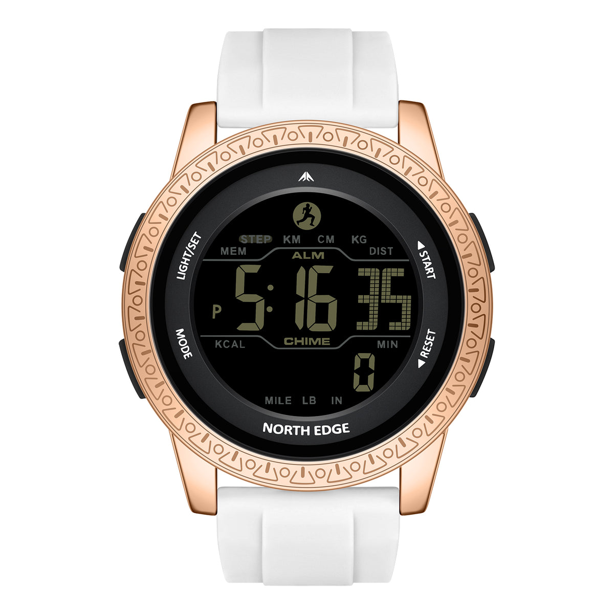 North Edge APOLLO GOLD Outdoor-Sportuhr – Wasserdicht, Zwei Zeitzonen, Schrittzähler
