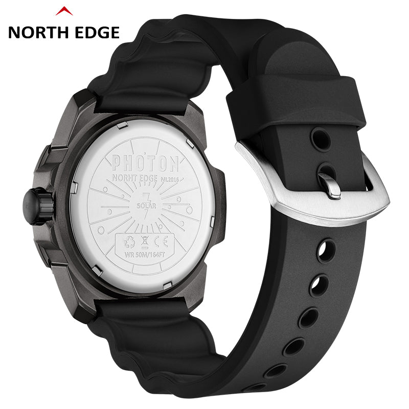 North Edge PHOTON Schwarz Solar Outdoor-Uhr – wasserdicht, langlebig, leuchtendes Display