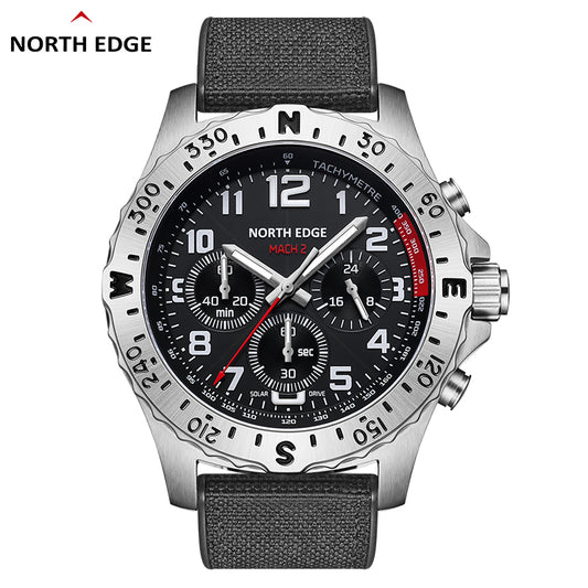 North Edge MACH 2 Herren-Solaruhr | Edelstahlgehäuse, Leuchtzeiger, wasserdicht