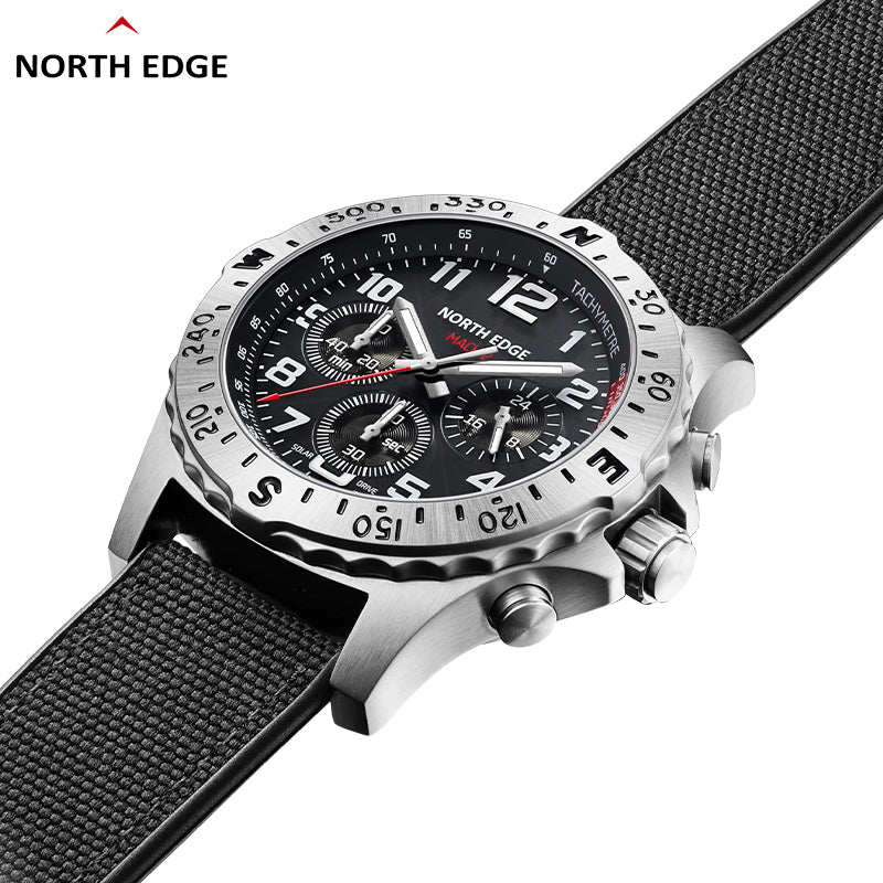 North Edge MACH 2 Herren-Solaruhr | Edelstahlgehäuse, Leuchtzeiger, wasserdicht