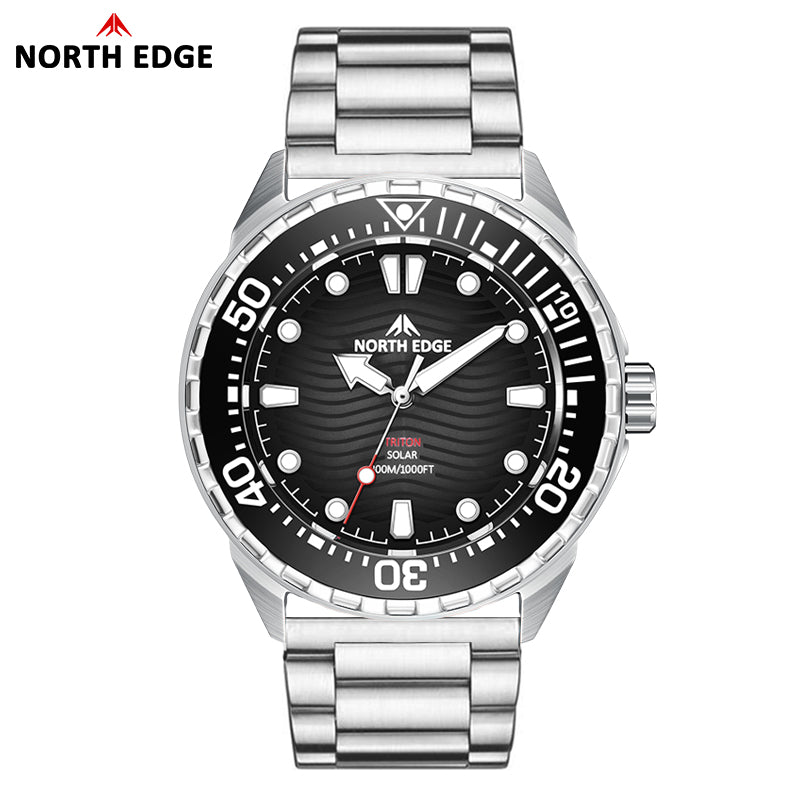 North Edge TRITON STEEL Solar-Taucheruhr – Edelstahlgehäuse, wasserdicht mit Hintergrundbeleuchtung
