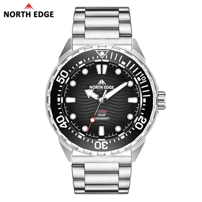 North Edge TRITON STEEL Solar-Taucheruhr – Edelstahlgehäuse, wasserdicht mit Hintergrundbeleuchtung
