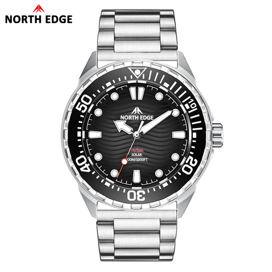 North Edge TRITON STEEL Solar-Taucheruhr – Edelstahlgehäuse, wasserdicht mit Hintergrundbeleuchtung
